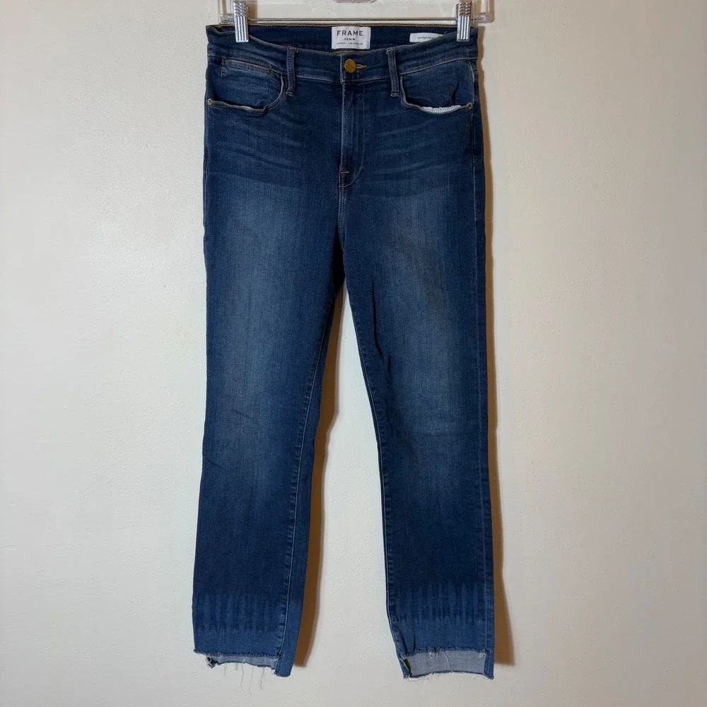 FRAME Denim Le High Straight Leg Jeans Size‎ 29 Dark Wash Frayed Hem